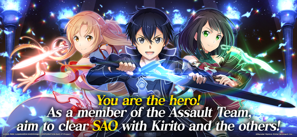 Kirito Asuna and a partner character from the Sword Art Online Integral Factor Assault Team
