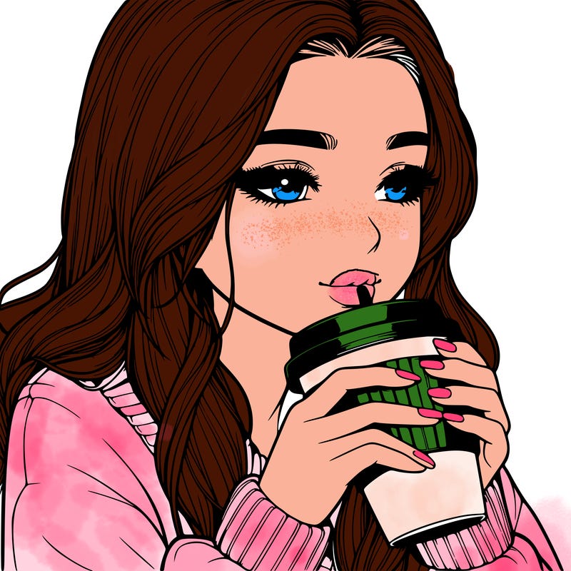 realistic girl drinking coffee