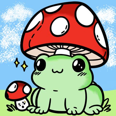 a cute frog with a mushroom hat