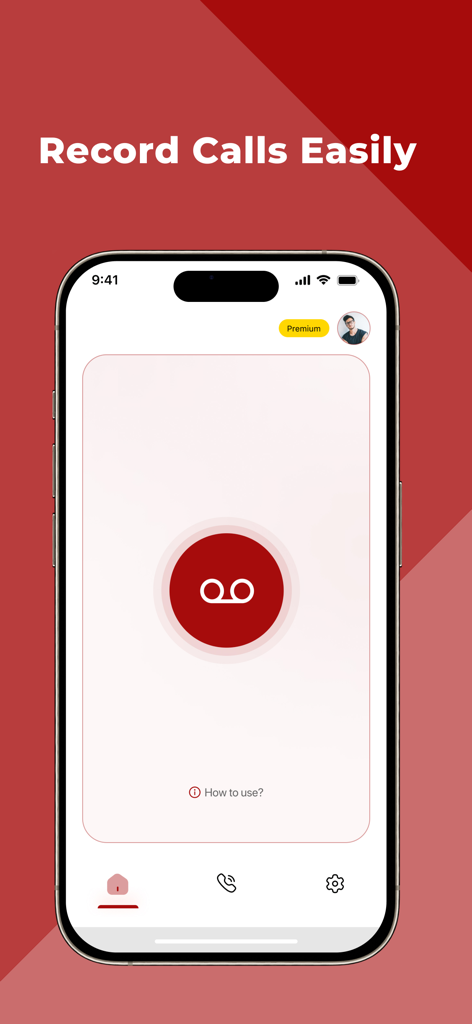 iPhone screen showing the Call Recorder Callbox app with a red recording button and the headline Record Calls Easily