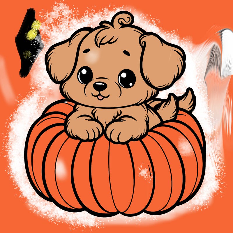 cute little puppy in a pumpkin