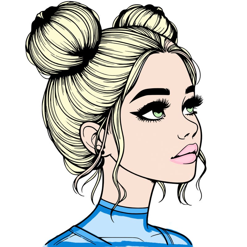 realistic girl with buns on the top of her head