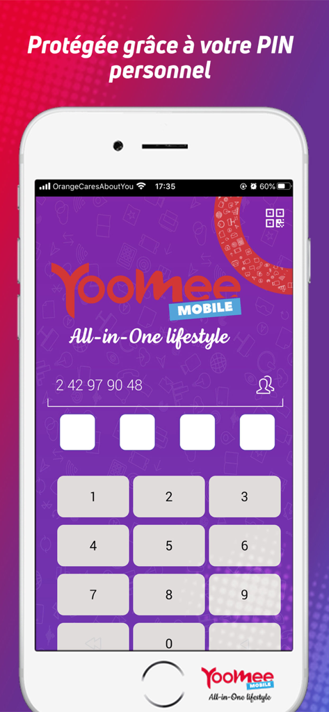 YooMee Mobile All In One - YooMee Mobile secure personal PIN login screen for financial protection