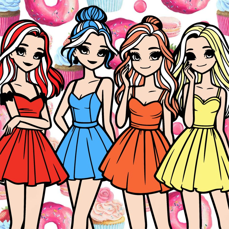 four beautiful teen girls in dresses