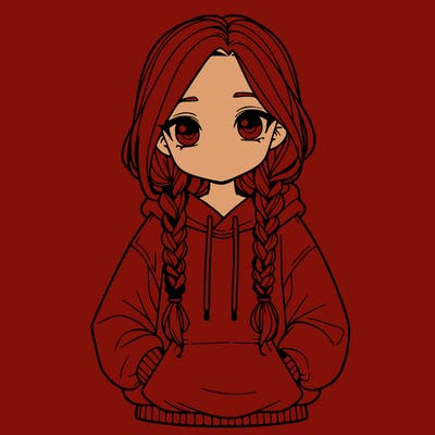 a realistic girl with a oversized hoodie and she has braids