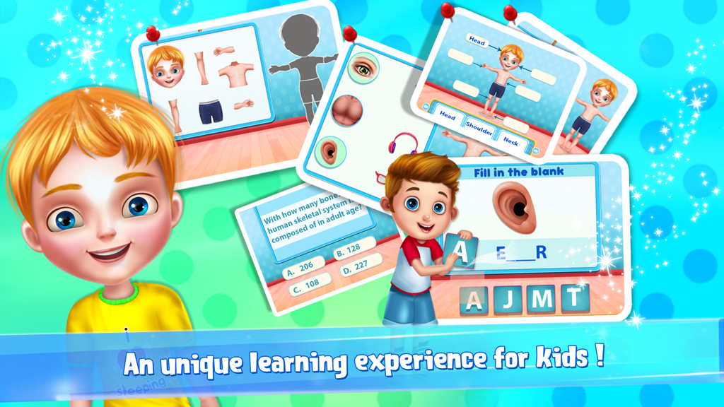 Body Parts - Fun Learning Game - Jogos educativos para crianças pequenas mostrando quebra-cabeças de partes do corpo e atividades de ortografia