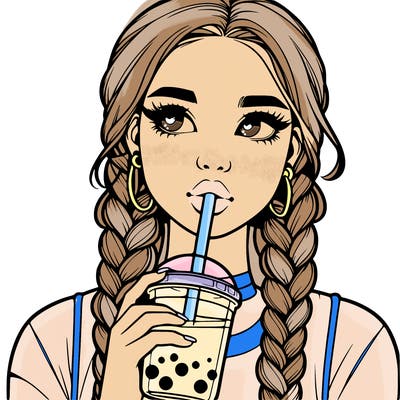 realistic girl with braided hair drinking boba