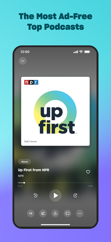 Amazon Music Mobile App Podcast-Player-Oberfläche spielt Up First von NPR
