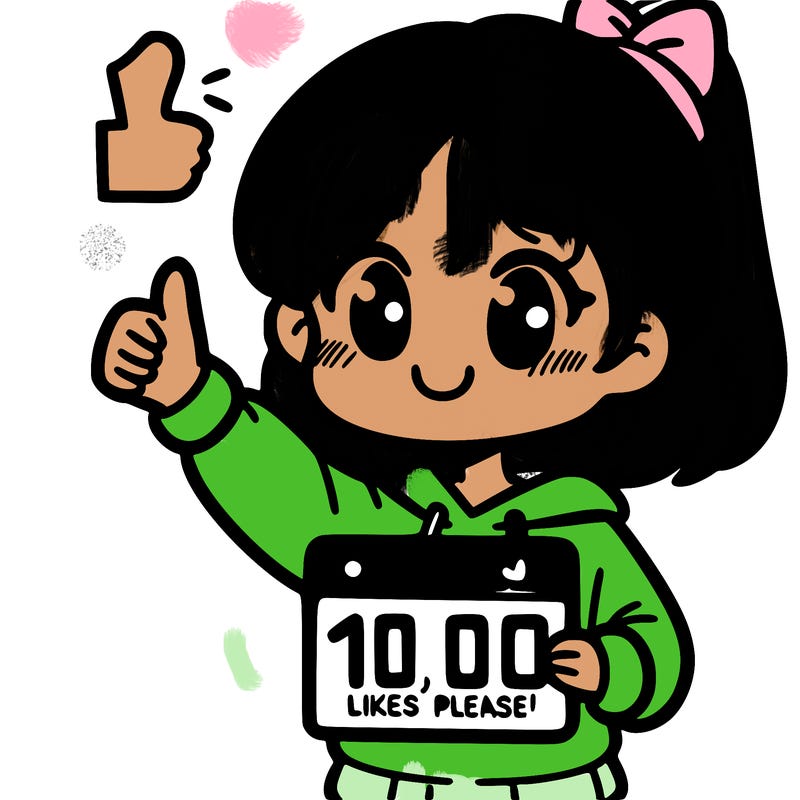 a girl pointing to 100 likes please!