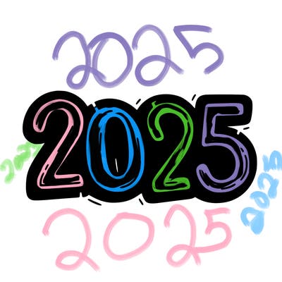 one line scrawled numbers sketch design “2025”