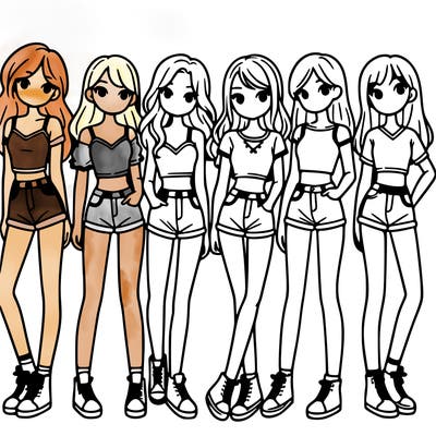 a group of girls wearing crop tops and shorts