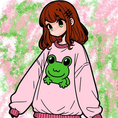 girl wearing frogging sweatshirt