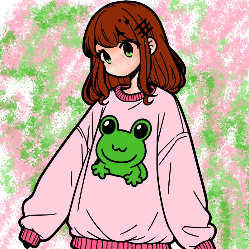 girl wearing frogging sweatshirt