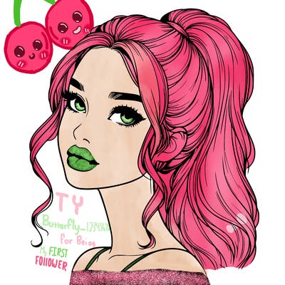 realistic girl with a ponytail on her hair and lips