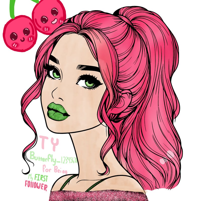 realistic girl with a ponytail on her hair and lips