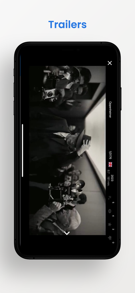 The Trailer Mode feature in the What to Watch app showing a preview for the movie Oppenheimer.