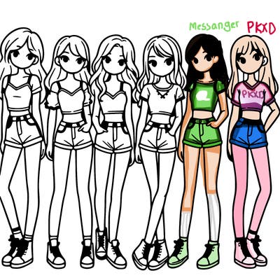 a group of girls wearing crop tops and shorts