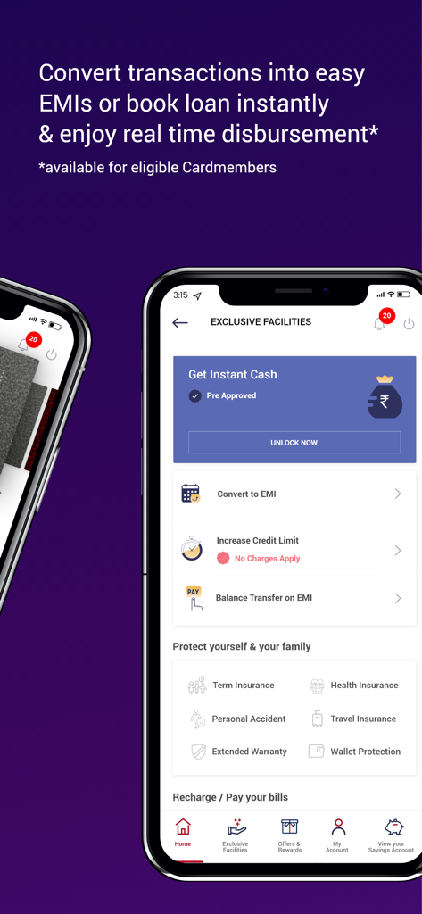 RBL MyCard - RBL MyCard app showing exclusive facilities for loans and insurance