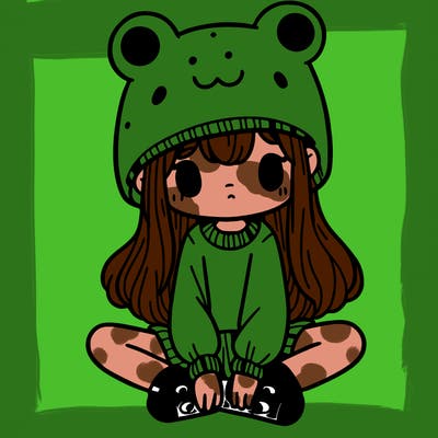 a girl wearing a frog hat and some frog socks