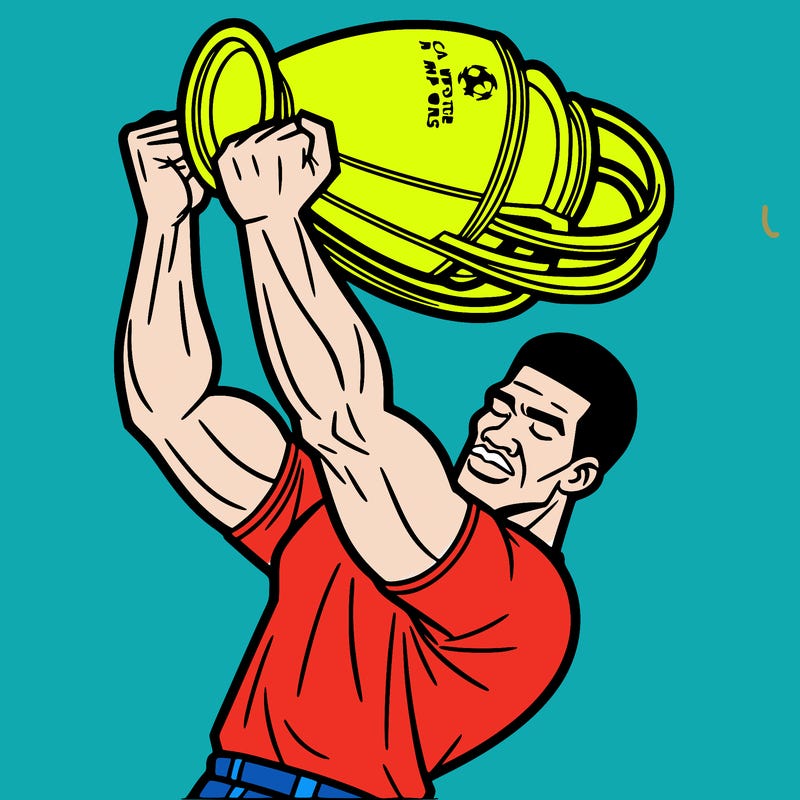 create a coloring picture of an african man lifting the champions league trophy
