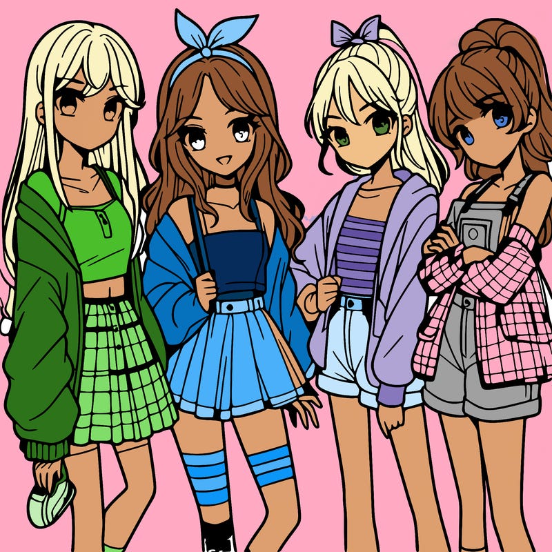 teen manga girls group of 4