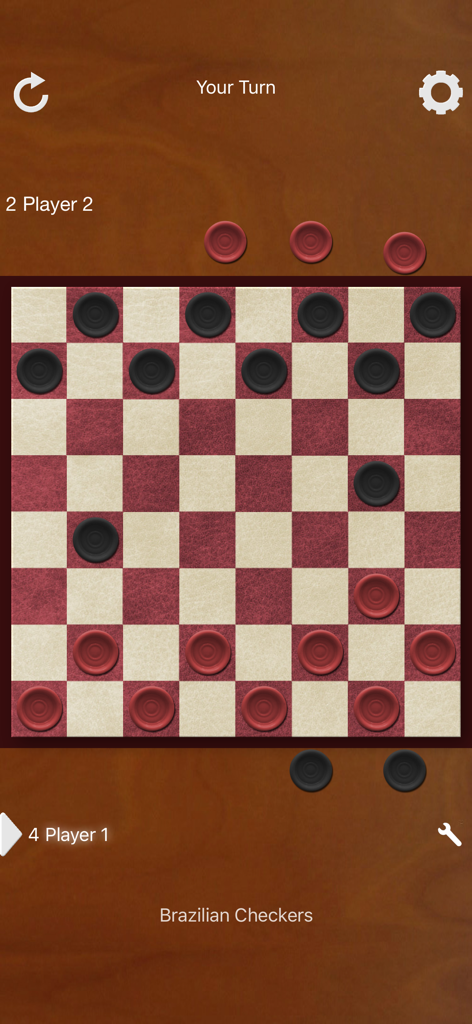 Checkers 64 - 체커 64 모바일 앱 인터페이스에서 진행 중인 브라질식 체커 게임