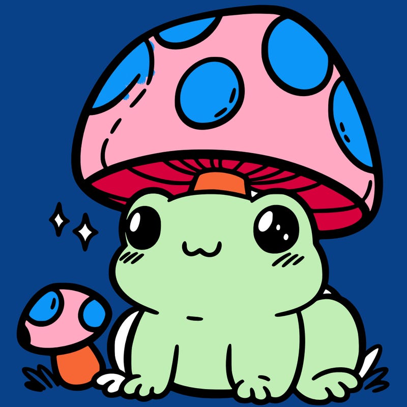 a cute frog with a mushroom hat