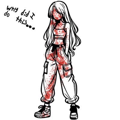 girl in baggy pants crop top and long hair