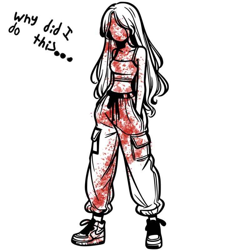 girl in baggy pants crop top and long hair