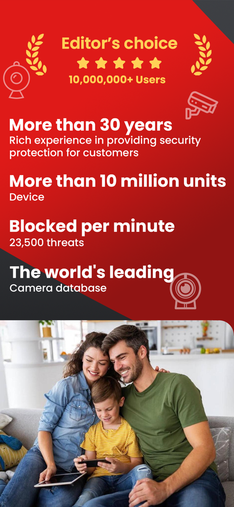 AI Hidden Camera: Privacy Safe - AI Hidden Camera app promotional screen highlighting security statistics and family privacy