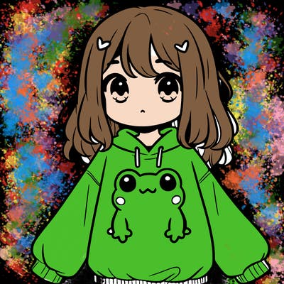 girl wearing frogging sweatshirt