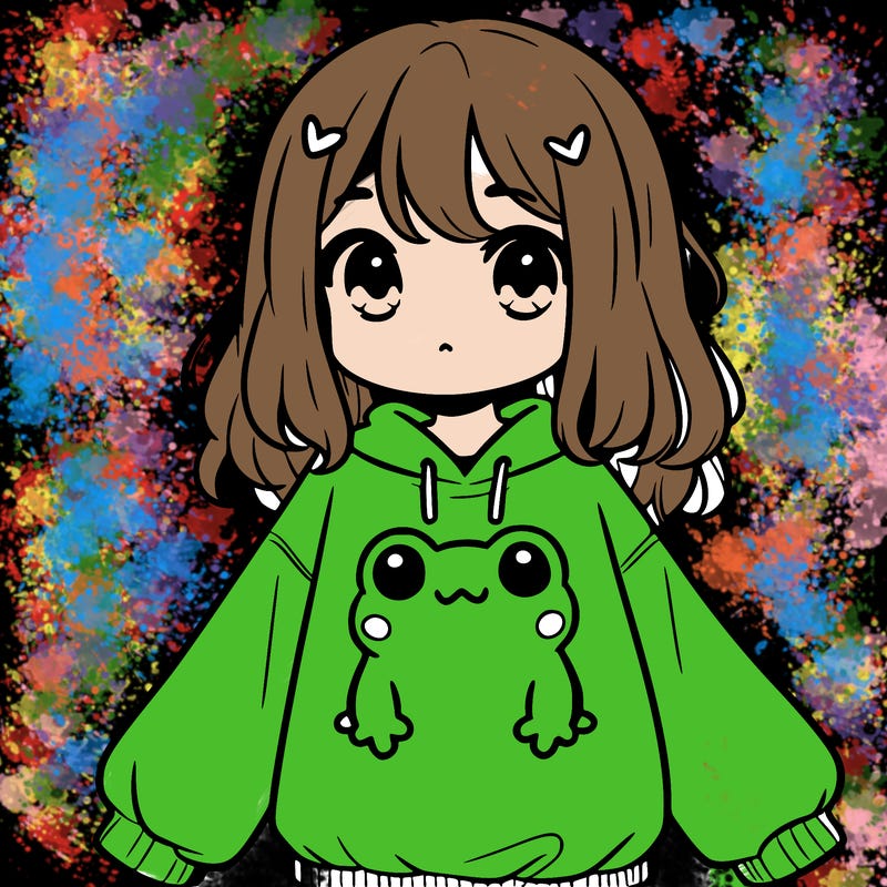 girl wearing frogging sweatshirt