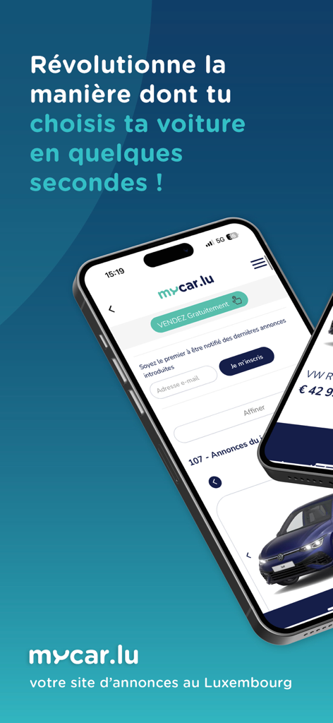Mycar.lu - IPhone displaying the Mycar.lu car marketplace app interface