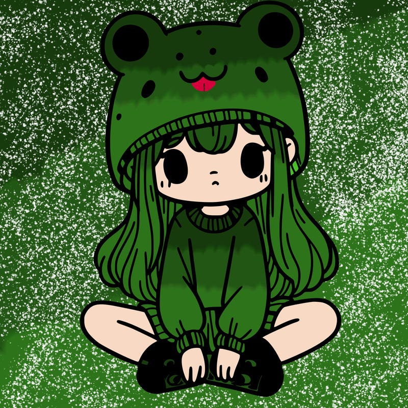 a girl wearing a frog hat and some frog socks