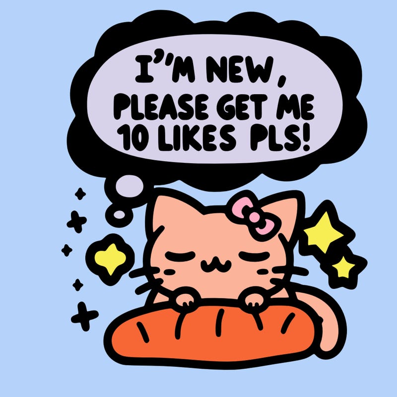 kitty taking a nap dream talking and saying "i'm new, please get me at least 10 likes pls!!"