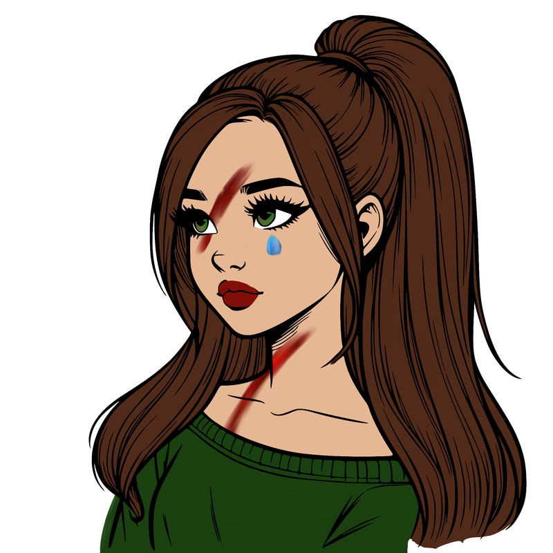 realistic girl with a high ponytail