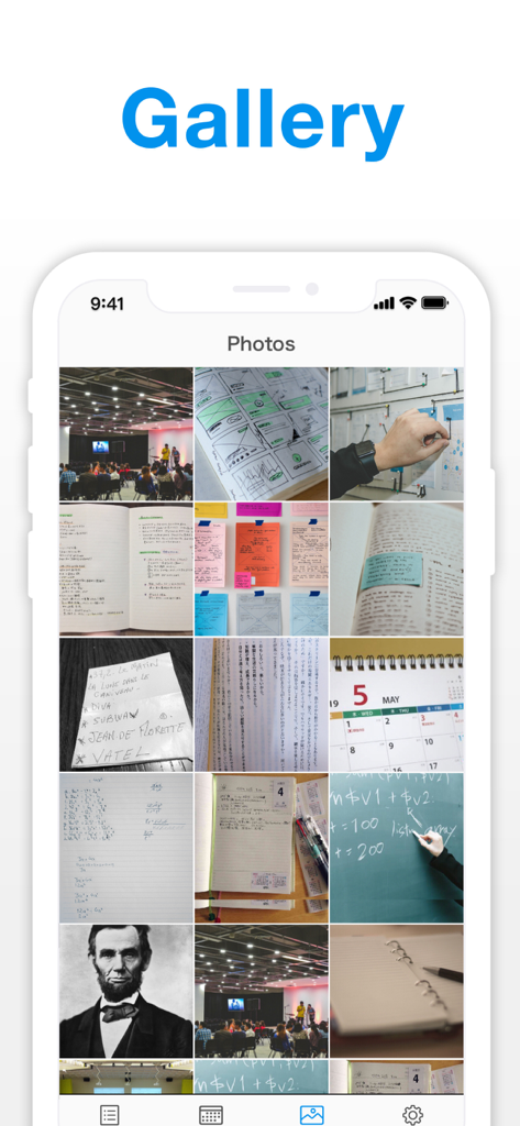 Simple Notes - Notepad Manager - A grid view of images and photos stored within the Simple Notes app gallery feature