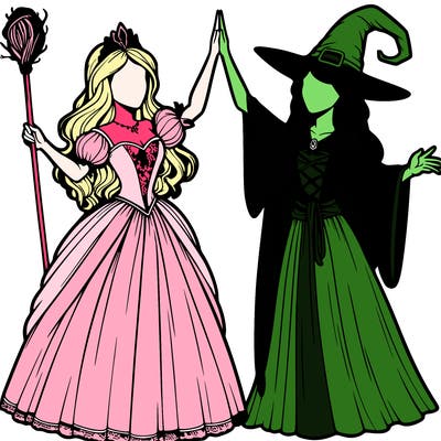 detailed realistic split of a princess and a witch