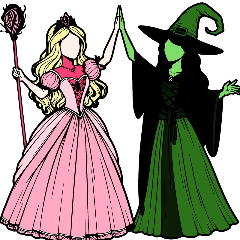 detailed realistic split of a princess and a witch