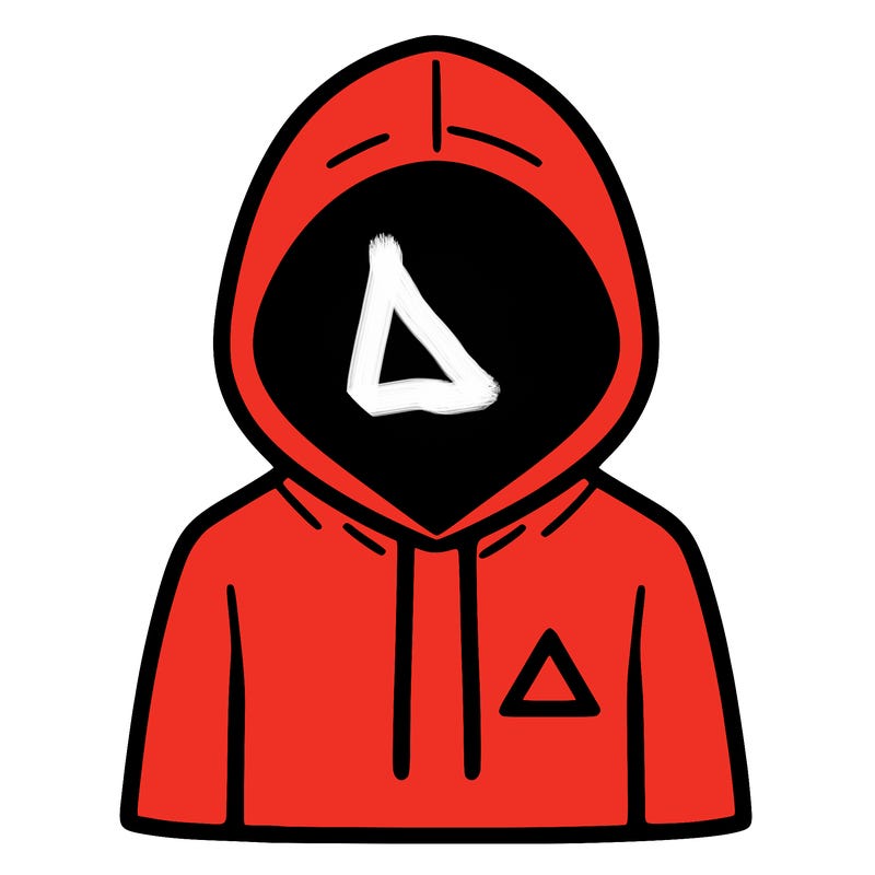 a person with non face waering a hoodie with a small triangle symbol