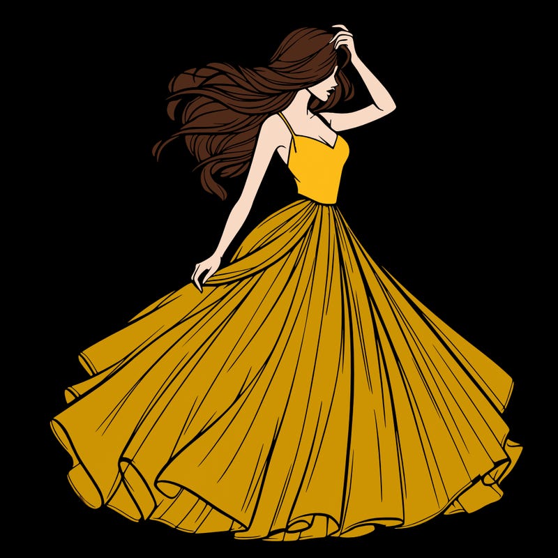 realistic woman with dress flowing in the wind