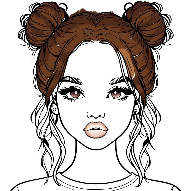 realistic girl with two buns in hair and lips