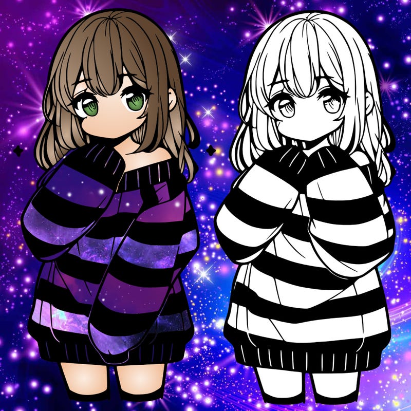 anime girl in a striped oversized sweater