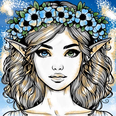 realistic female elf with flower crown