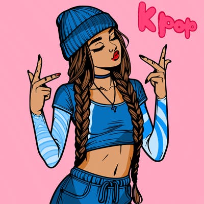 realistic teenage girl with braids and a beanie and crop top doing 🫶🏼