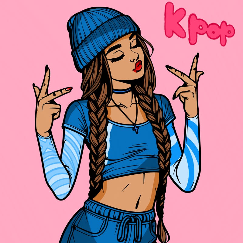 realistic teenage girl with braids and a beanie and crop top doing 🫶🏼