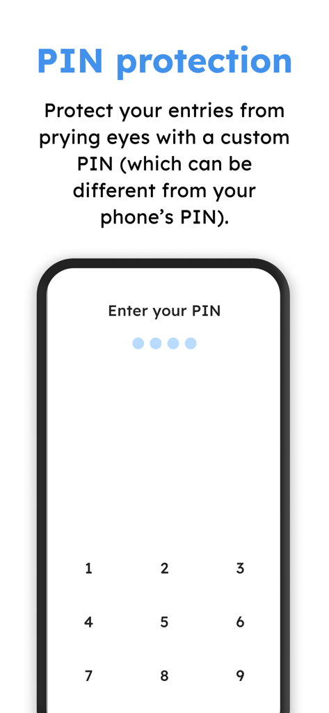 Audio Diary - a simple journal - Audio Diary app PIN protection screen for secure private journal entries
