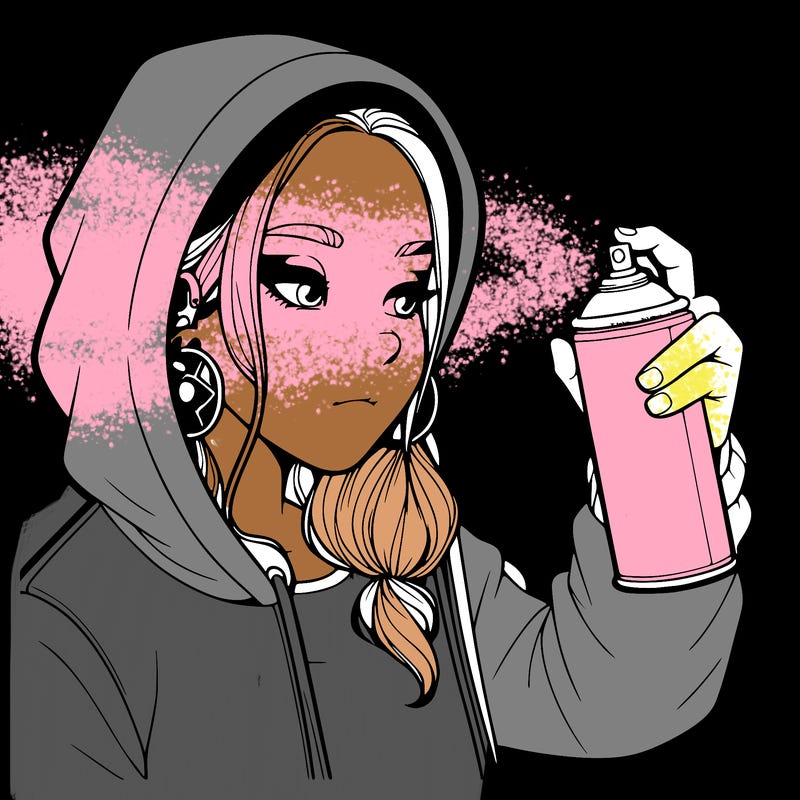 a realistic girl, spray painting