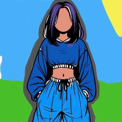 realistic girl faceless with baggy pants and a crop top