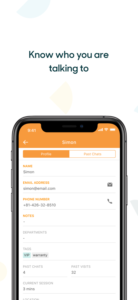 Zendesk Chat - Zendesk Chat app interface displaying a customer profile with contact info and interaction history